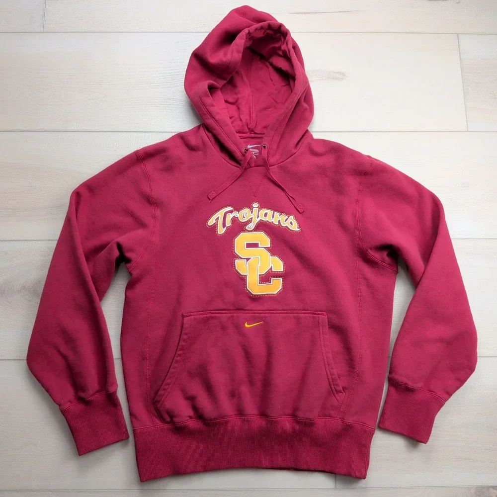 Nike USC Trojans Hoodie Mens Small Cardinal Red Embroidered Swoosh Sweatshirt